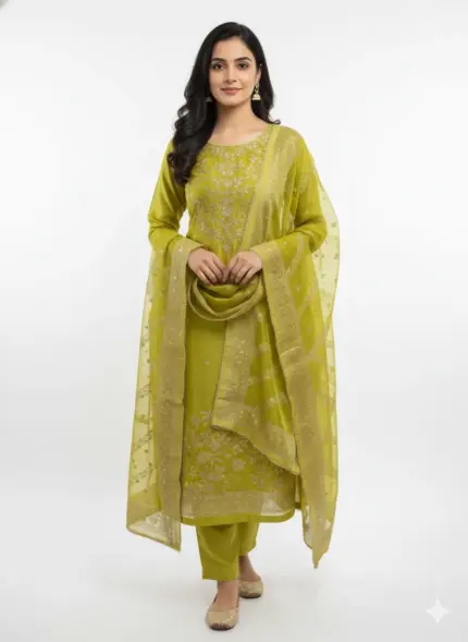 Tissue Silk Unstitched Suit Set for Women with Zari Work