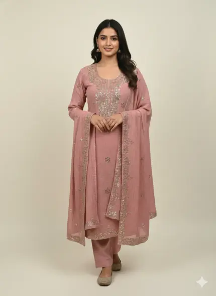 Pita Work Tissue Silk Unstitched Suit with Matching Dupatta