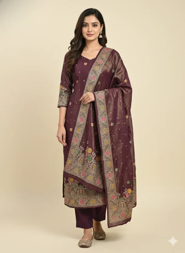 Tissue Silk Unstitched Suit Fabric for Women