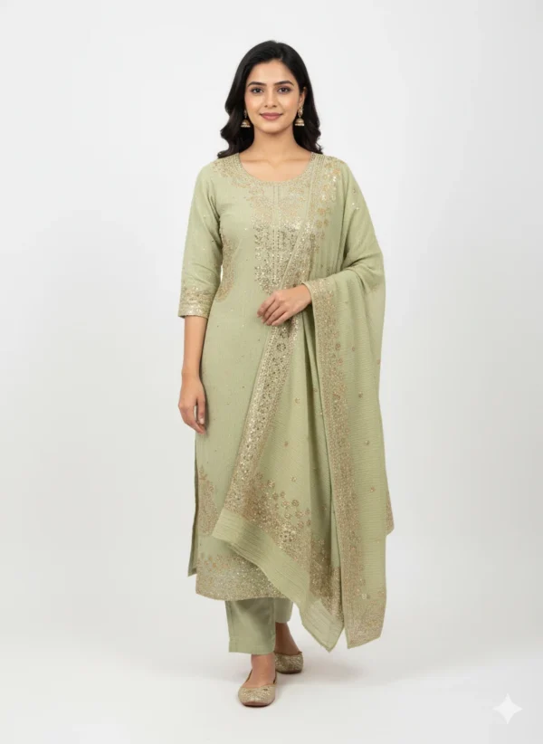 Pita Work Tissue Silk Unstitched Suit Fabric for Women