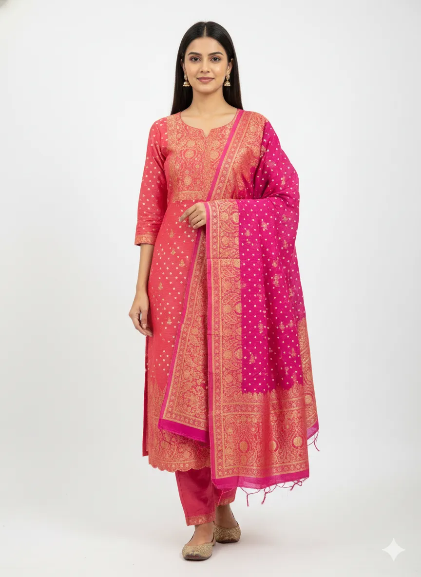 Bandhani Dola Silk Unstitched Suit Set for Women Bandhani Dola Silk Unstitched Suit Set for Women