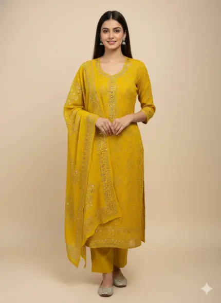 Pita Work Tissue Silk Unstitched Suit Fabric for Women