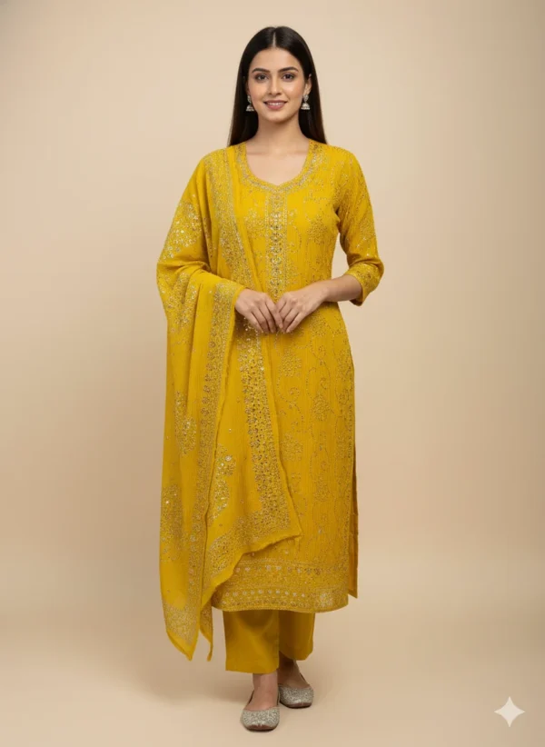 Pita Work Tissue Silk Unstitched Suit Fabric for Women