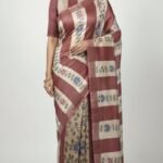 Premium Tassar Silk Printed Saree with Zari Work, Floral Stripe Design and Elegant Traditional Border