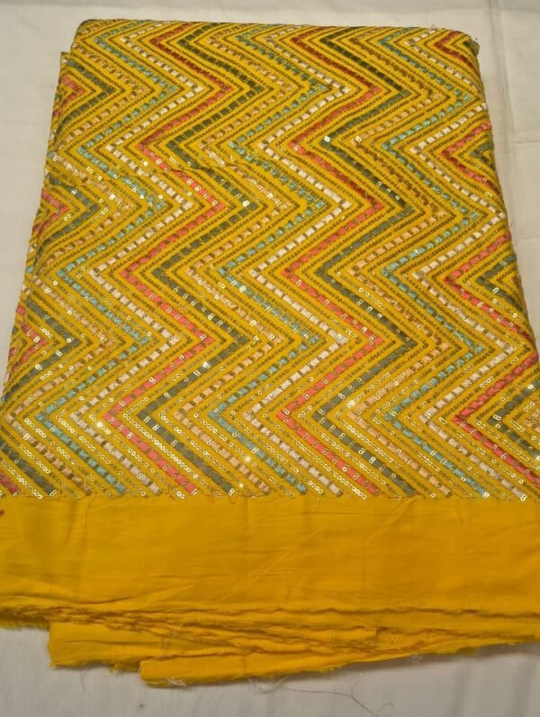 Premium Glitch Cotton Embroidery Fabric | Multicolor Zigzag Sequin Work Dress Material for Suit, Kurti & Festive Wear