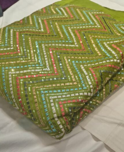 Premium Glitch Cotton Embroidery Fabric | Multicolor Zigzag Sequin Work Dress Material for Suit, Kurti & Festive Wear
