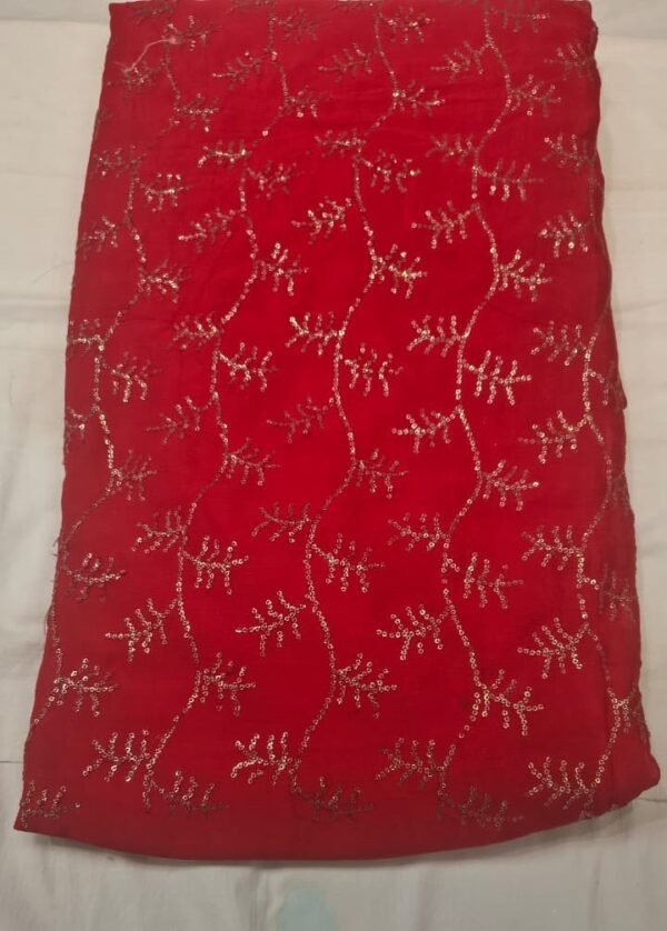 Premium Chiffon Sequin Embroidery Fabric | Elegant Red Embellished Dress Material for Suit, Dupatta & Party Wear