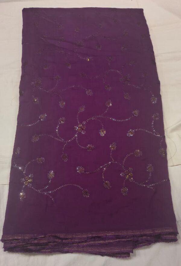 Premium Maslin Silk Sequin Embroidery Fabric | Elegant Purple Embellished Dress Material for Suit & Party Wear
