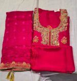 Premium Dola Silk Gota Patti Suit Set with Dola Silk Dupatta & Tapeta Bottom | Elegant Festive & Wedding Wear Unstitched Suit - Image 3