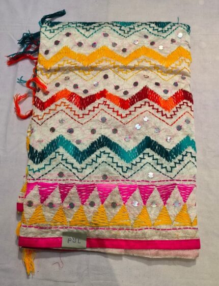 Cotton Chundari Phulkari Work Dupatta