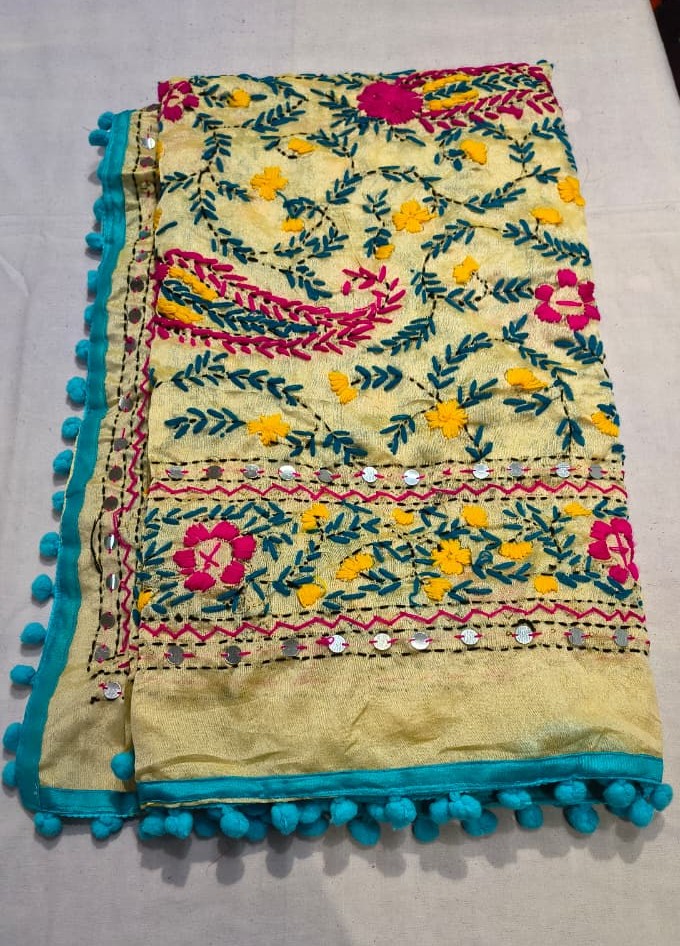 Cotton Chundari Phulkari Work Dupatta Cotton Chundari Phulkari Work Dupatta