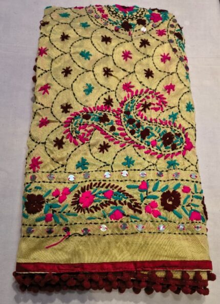 Cotton Chundari Phulkari Work Dupatta
