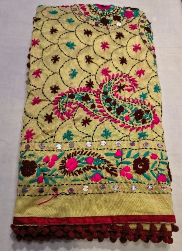 Cotton Chundari Phulkari Work Dupatta