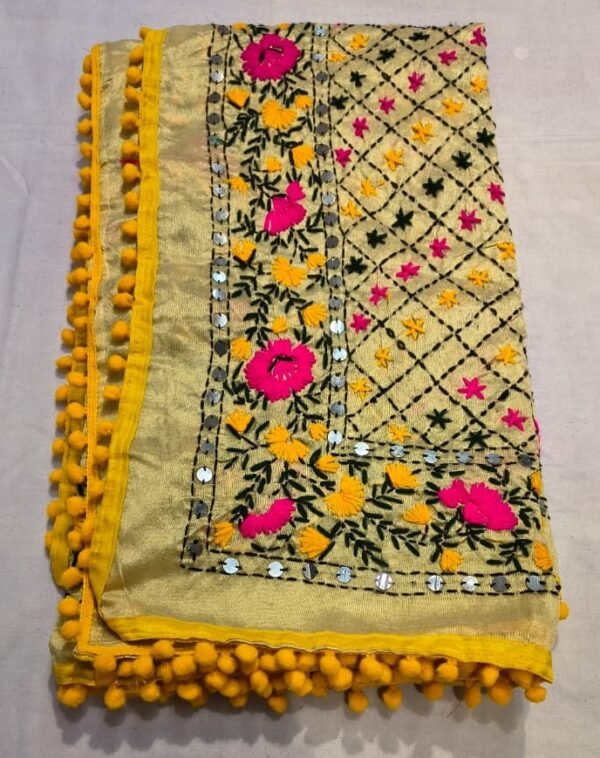 Cotton Chundari Phulkari Work Dupatta