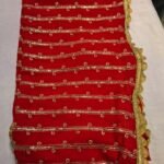 Premium Chiffon Sequence Work Dupatta | Elegant Red Embroidered Dupatta with Golden Border for Suit & Party Wear