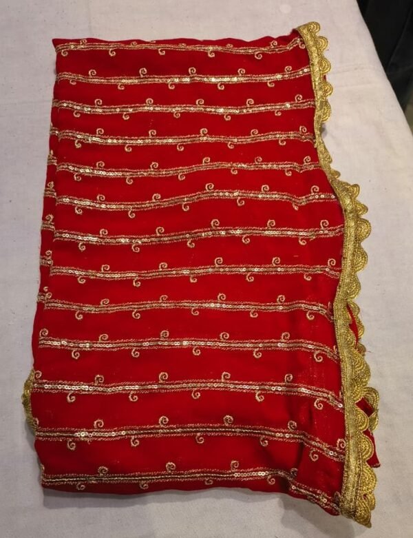 Premium Chiffon Sequence Work Dupatta | Elegant Red Embroidered Dupatta with Golden Border for Suit & Party Wear