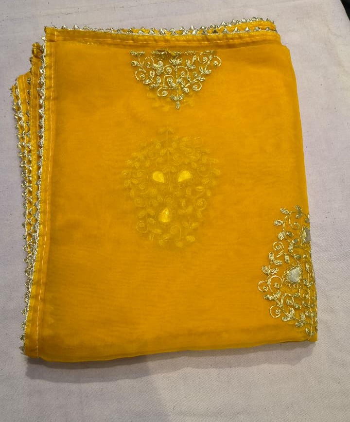 WhatsApp Image 2026-01-06 at 9.40.45 PM (2) Premium Organza Gota Patti Dupatta | Elegant Yellow Embroidered Dupatta for Suit, Kurti & Festive Wear - Image 1