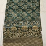 Premium Dola Silk Printed Dupatta | Elegant Green & Gold Ethnic Dupatta with Traditional Floral Design