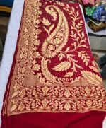 Premium Kaddi Georgette Bandhej Dupatta | Traditional Tie-Dye Dupatta with Rich Golden Zari Border for Festive & Ethnic Wear - Image 2