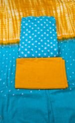 Premium Bandhani Cotton Unstitched Suit Set with Traditional Bandhej Printed Cotton Top, Matching Bandhani Cotton Dupatta and Solid Cotton Bottom Ethnic Wear - Image 2