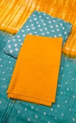 Premium Bandhani Cotton Unstitched Suit Set with Traditional Bandhej Printed Cotton Top, Matching Bandhani Cotton Dupatta and Solid Cotton Bottom Ethnic Wear - Image 3