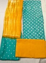 Premium Bandhani Cotton Unstitched Suit Set with Traditional Bandhej Printed Cotton Top, Matching Bandhani Cotton Dupatta and Solid Cotton Bottom Ethnic Wear - Image 4