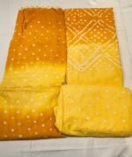 Premium Bandhani Cotton Unstitched Suit Set with Traditional Bandhej Printed Cotton Top, Matching Bandhani Cotton Dupatta and Solid Cotton Bottom Ethnic Wear - Image 4