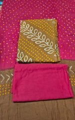 Premium Bandhani Cotton Unstitched Suit Set with Traditional Bandhej Printed Cotton Top, Matching Bandhani Cotton Dupatta and Solid Cotton Bottom Ethnic Wear - Image 2