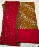 Premium Bandhani Cotton Unstitched Suit Set with Traditional Bandhej Printed Cotton Top, Matching Bandhani Cotton Dupatta and Solid Cotton Bottom Ethnic Wear - Image 3