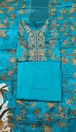 Premium Cotton Unstitched Suit Set with Printed Cotton Top, Matching Cotton Dupatta and Plain Cotton Bottom Elegant Ethnic Wear - Image 4