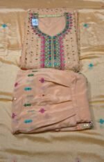 Premium Crepe Chiffon Unstitched Suit Set with Embroidered Crepe Chiffon Top, Matching Chiffon Dupatta and Crepe Chiffon Bottom - Image 2