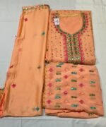 Premium Crepe Chiffon Unstitched Suit Set with Embroidered Crepe Chiffon Top, Matching Chiffon Dupatta and Crepe Chiffon Bottom - Image 3