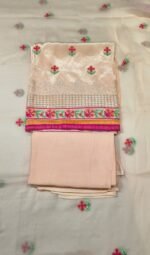 Premium Crepe Unstitched Suit Set with Embroidered Crepe Top, Floral Motif Chiffon Dupatta and Solid Tapeta Bottom Elegant Ethnic Wear - Image 4
