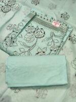 Premium All Cotton Unstitched Suit Set with Floral Printed Cotton Top, Soft Chiffon Dupatta and Solid Cotton Bottom Elegant Ethnic Wear - Image 2