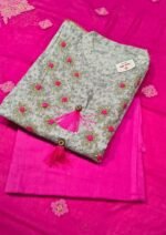 Elegant Cotton Unstitched Suit Set with Embroidered Cotton Top, Chiffon Dupatta and Plain Cotton Bottom Party & Festive Wear - Image 2