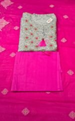 Elegant Cotton Unstitched Suit Set with Embroidered Cotton Top, Chiffon Dupatta and Plain Cotton Bottom Party & Festive Wear - Image 3