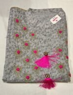 Elegant Cotton Unstitched Suit Set with Embroidered Cotton Top, Chiffon Dupatta and Plain Cotton Bottom Party & Festive Wear - Image 4