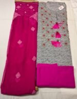 Elegant Cotton Unstitched Suit Set with Embroidered Cotton Top, Chiffon Dupatta and Plain Cotton Bottom Party & Festive Wear - Image 5