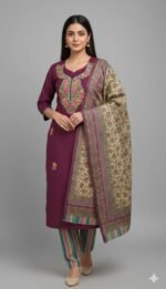 Premium 2 Piece Kashmiri Embroidery Woolen Suit with Heavy Kashmiri Thread Work Warm Winter Ethnic Wear