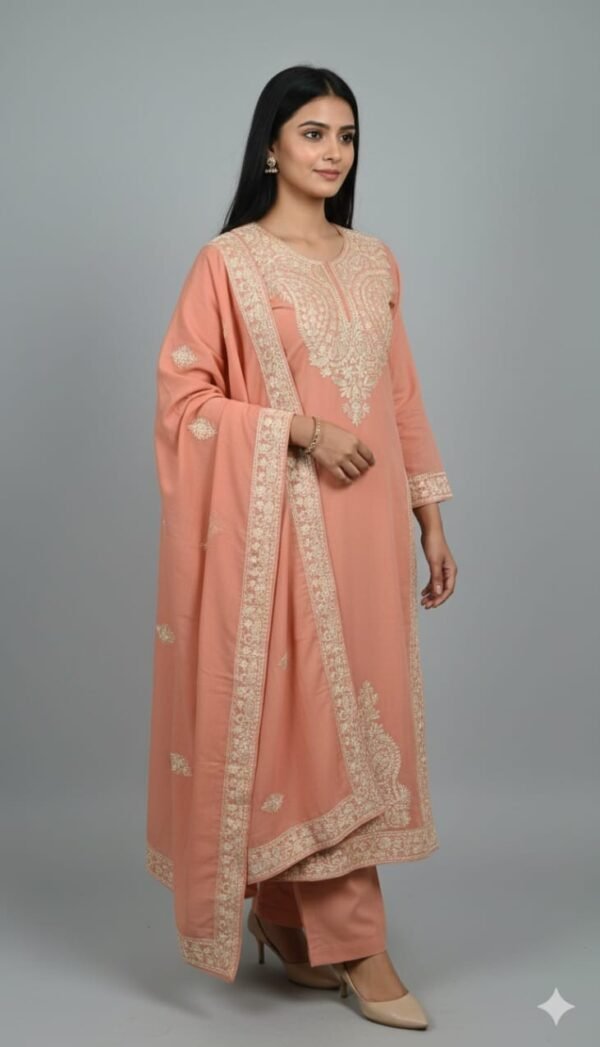Premium 2 Piece Kashmiri Embroidery Woolen Suit with Heavy Kashmiri Thread Work Warm Winter Ethnic Wear
