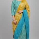 Premium Bandhani Cotton Unstitched Suit Set with Traditional Bandhej Printed Cotton Top, Matching Bandhani Cotton Dupatta and Solid Cotton Bottom Ethnic Wear