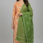 Premium Bandhani Cotton Unstitched Suit Set with Traditional Bandhej Printed Cotton Top, Matching Bandhani Cotton Dupatta and Solid Cotton Bottom Ethnic Wear