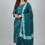 Premium Bandhani Cotton Unstitched Suit Set with Traditional Bandhej Printed Cotton Top, Matching Bandhani Cotton Dupatta and Solid Cotton Bottom Ethnic Wear