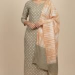 Premium Bandhani Cotton Unstitched Suit Set with Traditional Bandhej Printed Cotton Top, Matching Bandhani Cotton Dupatta and Solid Cotton Bottom Ethnic Wear