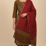 Premium Bandhani Cotton Unstitched Suit Set with Traditional Bandhej Printed Cotton Top, Matching Bandhani Cotton Dupatta and Solid Cotton Bottom Ethnic Wear