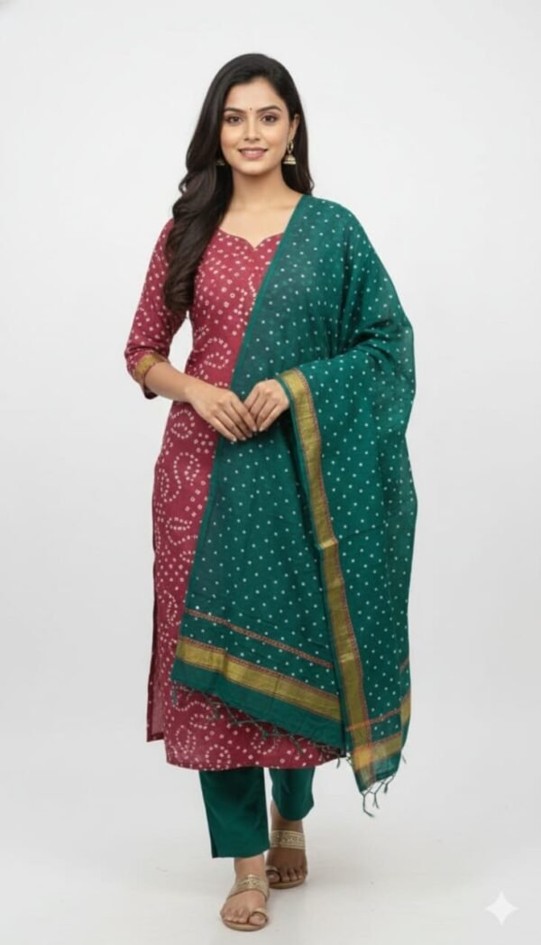 Premium Bandhani Cotton Unstitched Suit Set with Bandhani Cotton Dupatta and Bandhani Cotton Bottom | Elegant Ethnic Wear for Daily & Festive Use