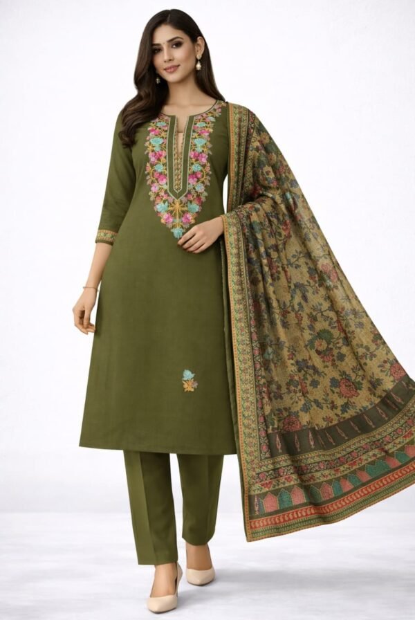 Premium 2 Piece Kashmiri Embroidery Woolen Suit with Heavy Kashmiri Thread Work Warm Winter Ethnic Wear