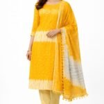 Premium Bandhani Cotton Unstitched Suit Set with Traditional Bandhej Printed Cotton Top, Matching Bandhani Cotton Dupatta and Solid Cotton Bottom Ethnic Wear