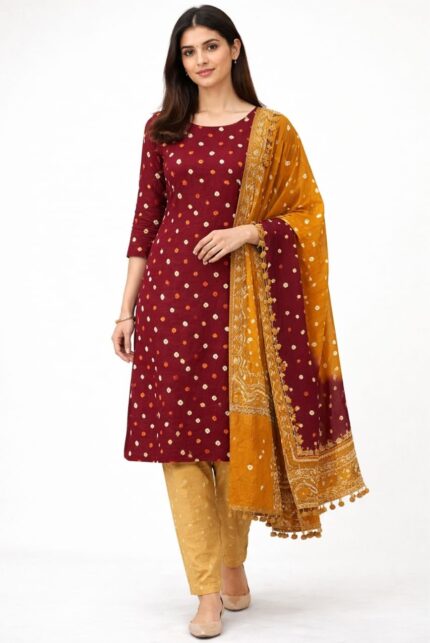 Bandhani Cotton Unstitched Suit