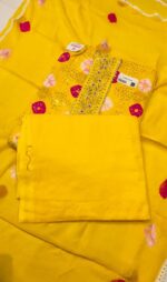 Premium Bandhani Cotton Unstitched Suit Set with Embroidered Bandhani Cotton Top, Chiffon Dupatta and Plain Cotton Bottom – Elegant Ethnic Wear - Image 4